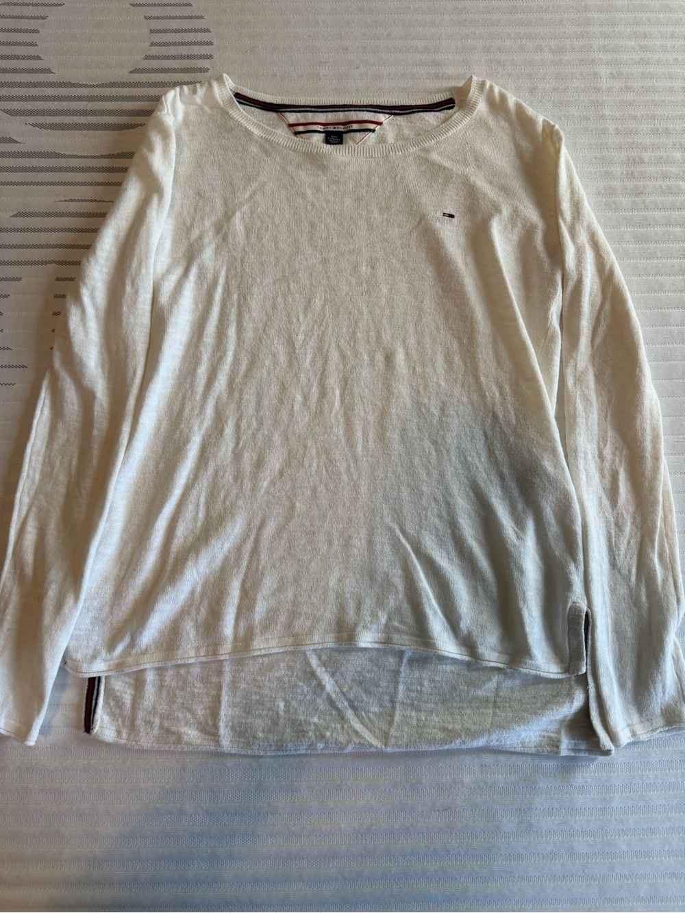 Tommy Hilfiger Cream Long-Sleeve Crewneck Top